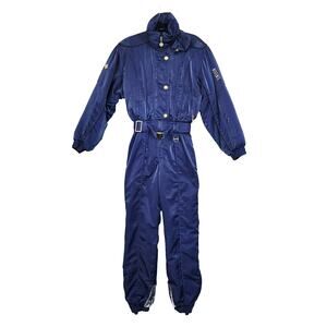 Descente Womens Vintage Snow Ski Jumpsuit Size 8 Blue Retro 90s Insulated Belted